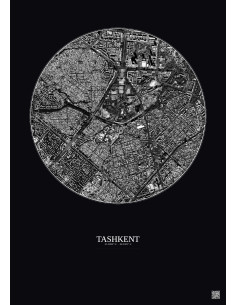 Affiche Tashkent – Poster vue satellite 2.5km N&B | Gravura – Fond foncé
