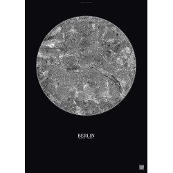 Affiche Berlin – Poster vue satellite 10km N&B | Gravura – Fond foncé