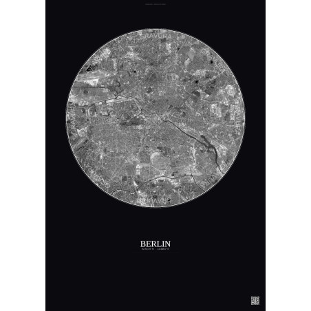 Affiche Berlin – Poster vue satellite 10km N&B | Gravura – Fond foncé