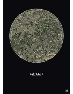 Affiche Tashkent – Poster vue satellite 6km Couleur | Gravura – Fond foncé