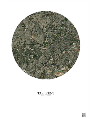 Affiche Tashkent – Poster vue satellite 6km Couleur | Gravura – Fond clair