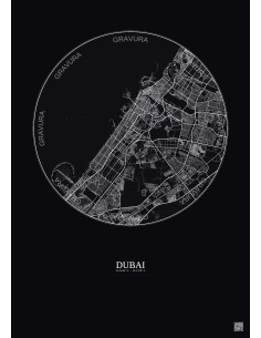 Affiche Dubai – Poster carte de ville 20km | Gravura – Fond foncé