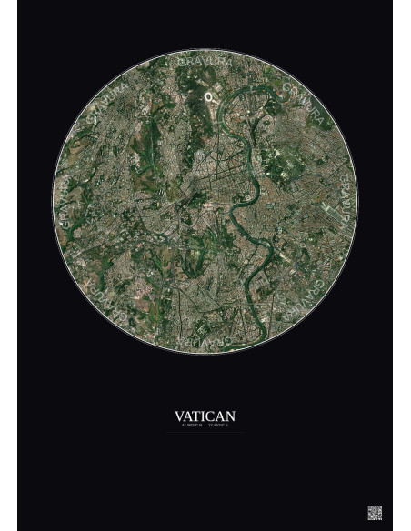 Affiche Vatican – Poster vue satellite 5km Couleur | Gravura – Fond foncé