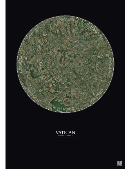 Affiche Vatican – Poster vue satellite 20km Couleur | Gravura – Fond foncé