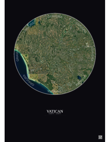 Affiche Vatican – Poster vue satellite 30km Couleur | Gravura – Fond foncé