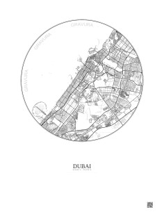 Affiche Dubai – Poster carte de ville 20km | Gravura – Fond clair