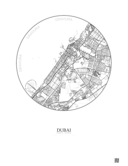 Affiche Dubai – Poster carte de ville 20km | Gravura – Fond clair