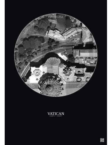 Affiche Vatican – Poster vue satellite 0.1km N&B | Gravura – Fond foncé