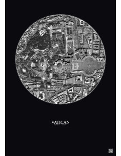 Affiche Vatican – Poster vue satellite 0.5km N&B | Gravura – Fond foncé