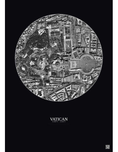 Affiche Vatican – Poster vue satellite 0.5km N&B | Gravura – Fond foncé