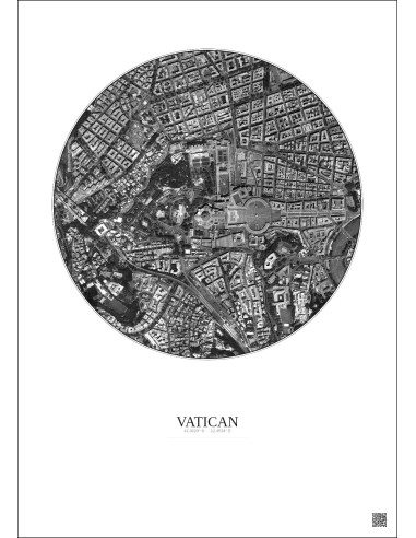 Affiche Vatican – Poster vue satellite 1km N&B | Gravura – Fond clair