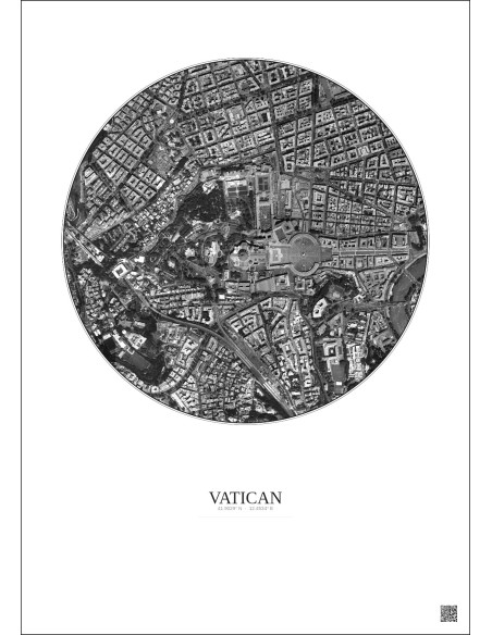 Affiche Vatican – Poster vue satellite 1km N&B | Gravura – Fond clair