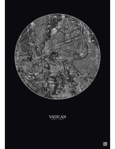 Affiche Vatican – Poster vue satellite 2.5km N&B | Gravura – Fond foncé