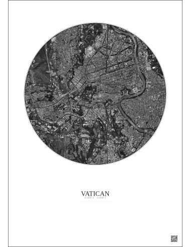 Affiche Vatican – Poster vue satellite 2.5km N&B | Gravura – Fond clair