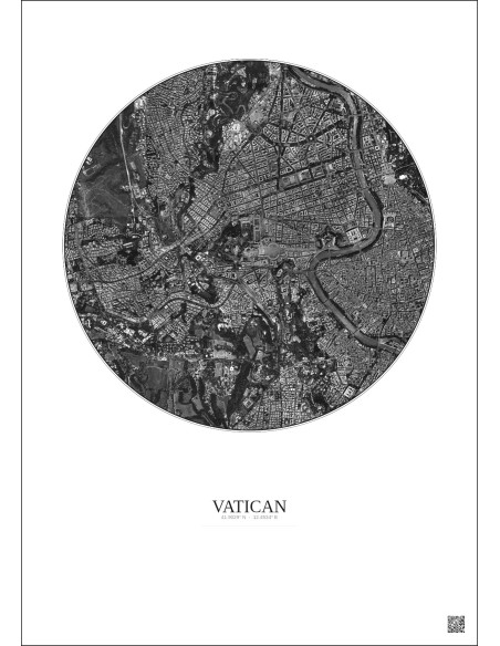 Affiche Vatican – Poster vue satellite 2.5km N&B | Gravura – Fond clair