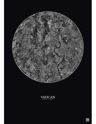 Vatican Satellite View Poster 5km B&W | Gravura – Dark background