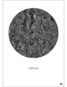 Affiche Vatican – Poster vue satellite 5km N&B | Gravura – Fond clair