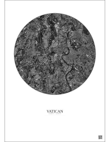 Affiche Vatican – Poster vue satellite 5km N&B | Gravura – Fond clair