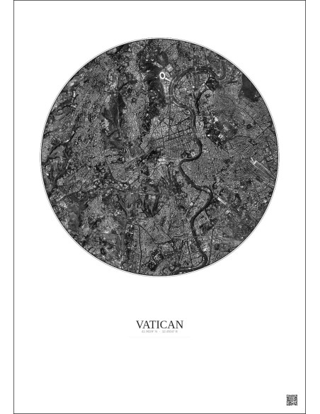 Affiche Vatican – Poster vue satellite 5km N&B | Gravura – Fond clair