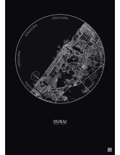 Affiche Dubai – Poster carte de ville 25km | Gravura – Fond foncé