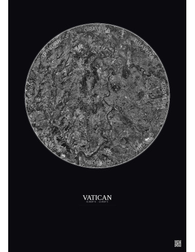 Affiche Vatican – Poster vue satellite 10km N&B | Gravura – Fond foncé