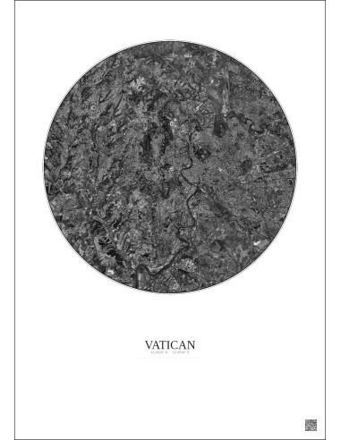 Affiche Vatican – Poster vue satellite 10km N&B | Gravura – Fond clair