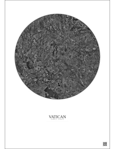 Affiche Vatican – Poster vue satellite 20km N&B | Gravura – Fond clair