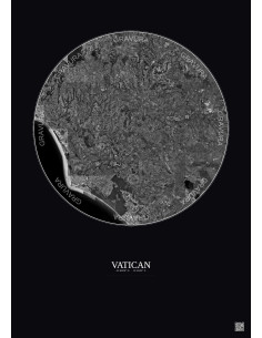 Affiche Vatican – Poster vue satellite 30km N&B | Gravura – Fond foncé