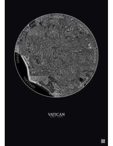 Affiche Vatican – Poster vue satellite 30km N&B | Gravura – Fond foncé