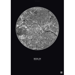 Affiche Berlin – Poster vue satellite 2.5km N&B | Gravura – Fond foncé