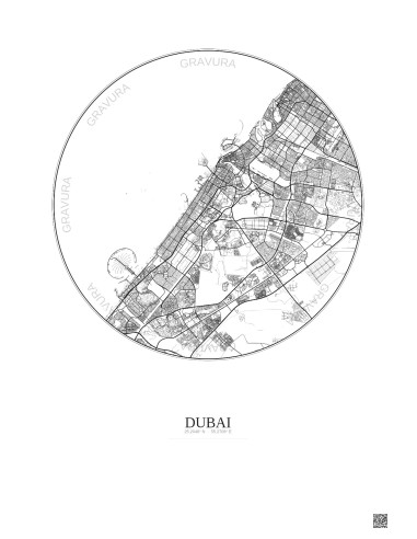 Affiche Dubai – Poster carte de ville 25km | Gravura – Fond clair
