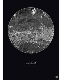 Caracas Satellite View Poster 6km B&W | Gravura – Dark background