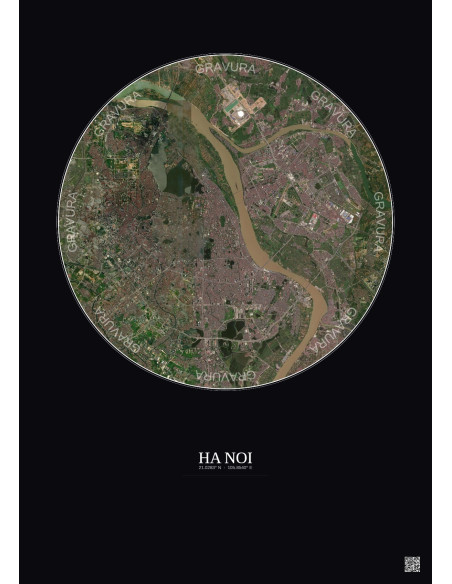 Ha Noi Satellite View Poster 10km Color | Gravura – Dark background
