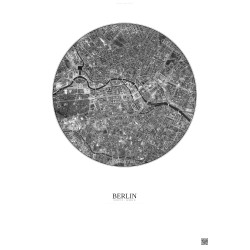 Affiche Berlin – Poster vue satellite 2.5km N&B | Gravura – Fond clair