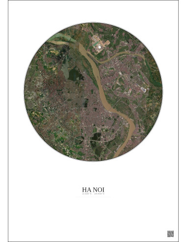 Affiche Ha Noi – Poster vue satellite 10km Couleur | Gravura – Fond clair