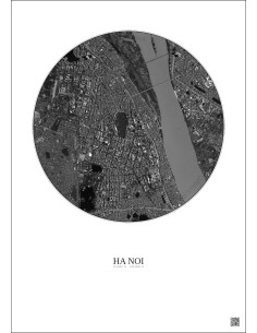 Ha Noi Satellite View Poster 2.5km B&W | Gravura – Light background