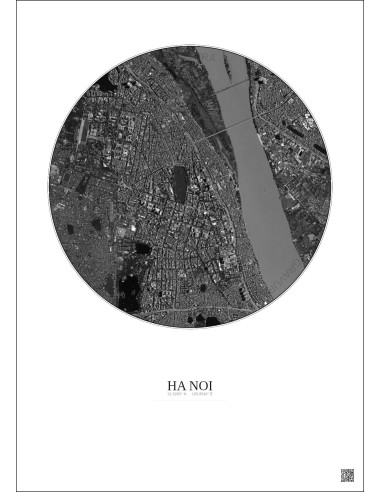 Ha Noi Satellite View Poster 2.5km B&W | Gravura – Light background
