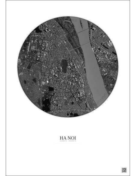 Ha Noi Satellite View Poster 2.5km B&W | Gravura – Light background