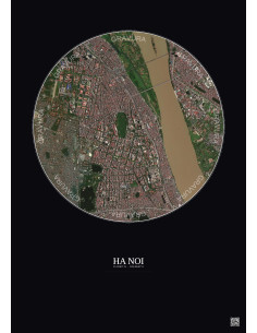 Ha Noi Satellite View Poster 2.5km Color | Gravura – Dark background