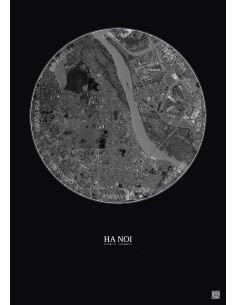 Ha Noi Satellite View Poster 6km B&W | Gravura – Dark background