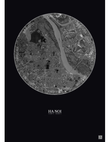 Ha Noi Satellite View Poster 6km B&W | Gravura – Dark background