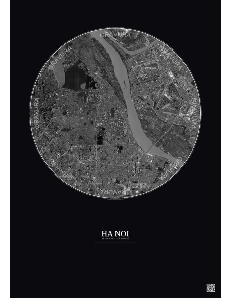 Ha Noi Satellite View Poster 6km B&W | Gravura – Dark background