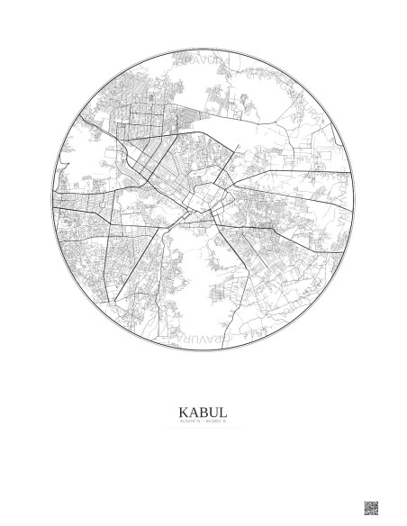 Kabul City Map Poster 10km | Gravura – Light background