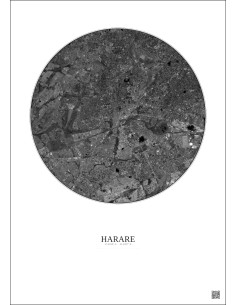 Harare Satellite View Poster 10km B&W | Gravura – Light background