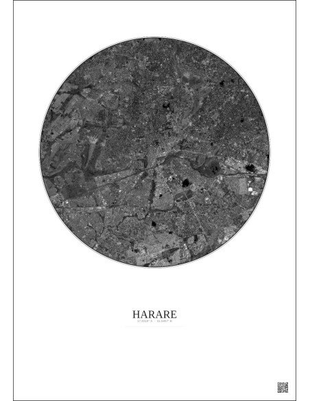 Harare Satellite View Poster 10km B&W | Gravura – Light background