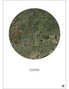 Harare Satellite View Poster 10km Color | Gravura – Light background