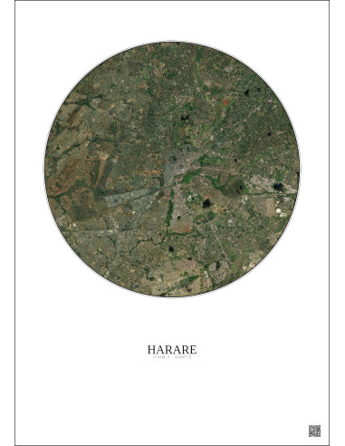 Harare Satellite View Poster 10km Color | Gravura – Light background