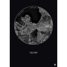Affiche Tallinn – Poster vue satellite 10km N&B | Gravura – Fond foncé