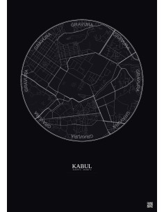 Affiche Kabul – Poster carte de ville 2.5km | Gravura – Fond foncé