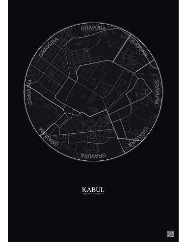 Kabul City Map Poster 2.5km | Gravura – Dark background